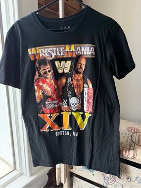 WWE Black WrestleMania XIV Graphic Tee with Yellow, Red and White Accents